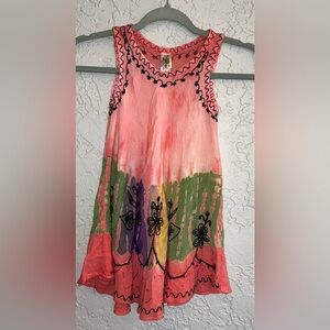 Girls Colorful Embroidered Sleeveless Tie-Dye Top